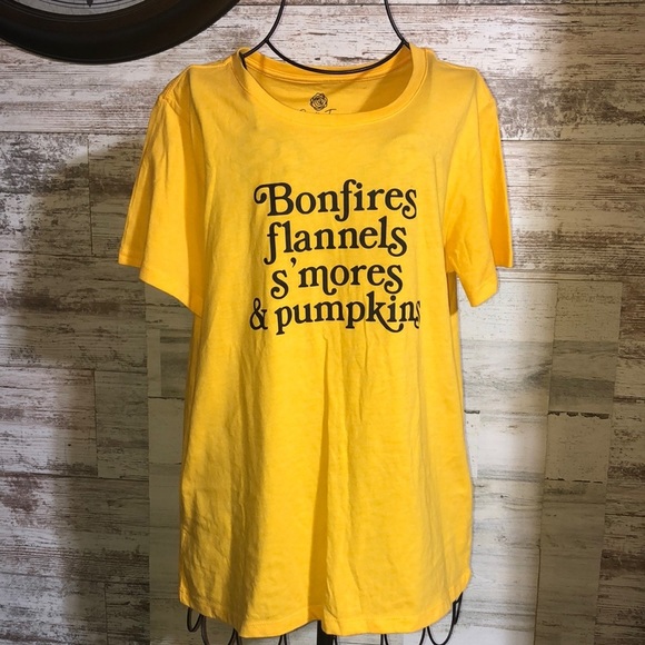 Positivitee shirt bone fires flannels s’mores and pumpkins yellow and bl…​ - Picture 1 of 4